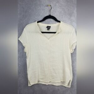 EILEEN FISHER Linen Cotton Women Italian Fabric Off_White Boho Top Size M